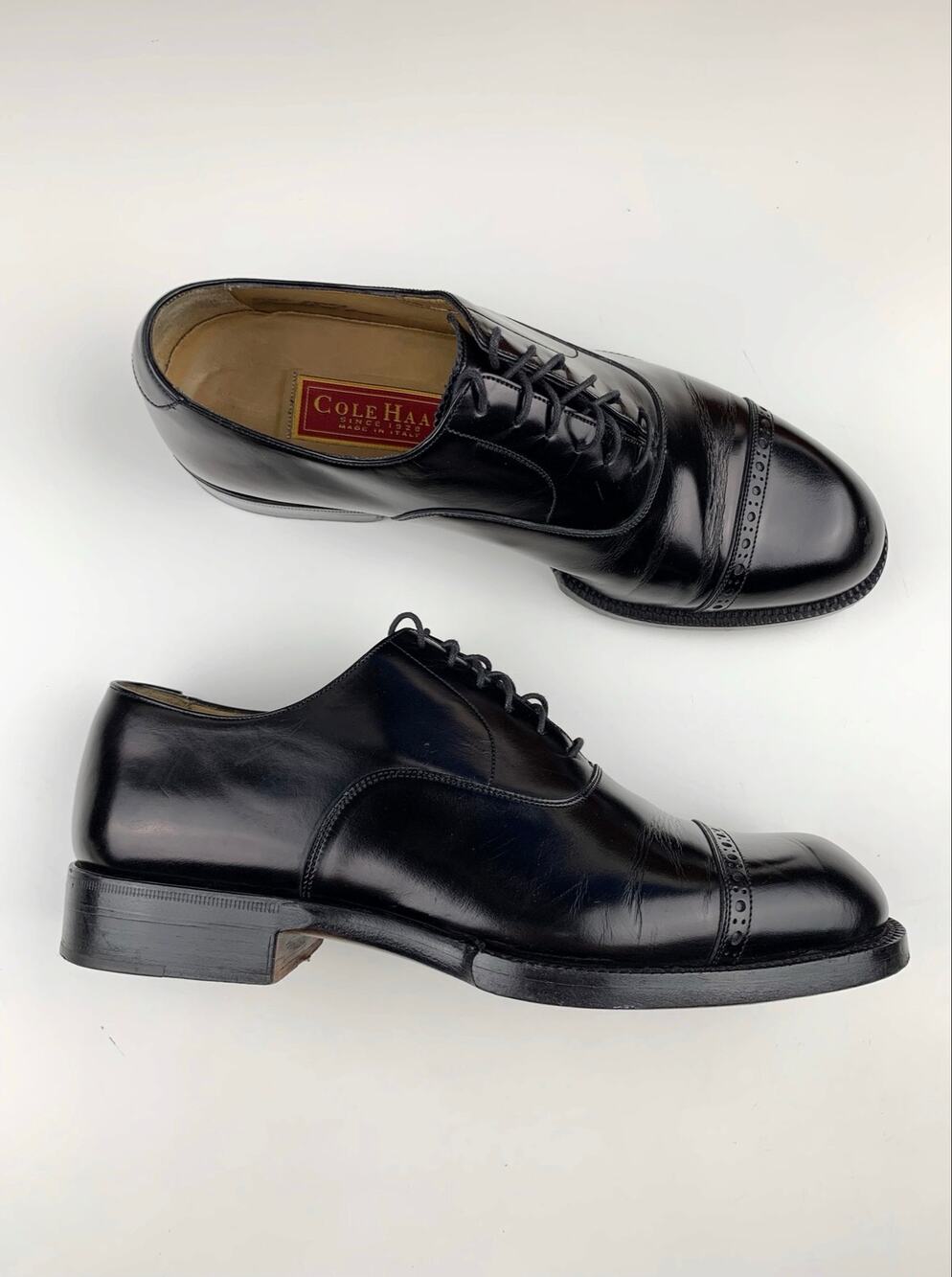 Cole Haan Oxford Dress Shoes Black Leather Lace Up Cap Toe Italy Men's 8.5